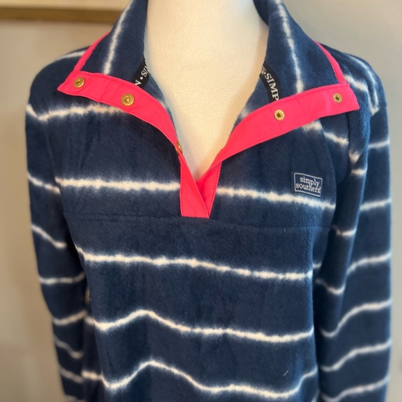 Simply Southern Fleece Women Pink Blue Tie Dye Top Long Sleeve Medium - Picture 7 of 10